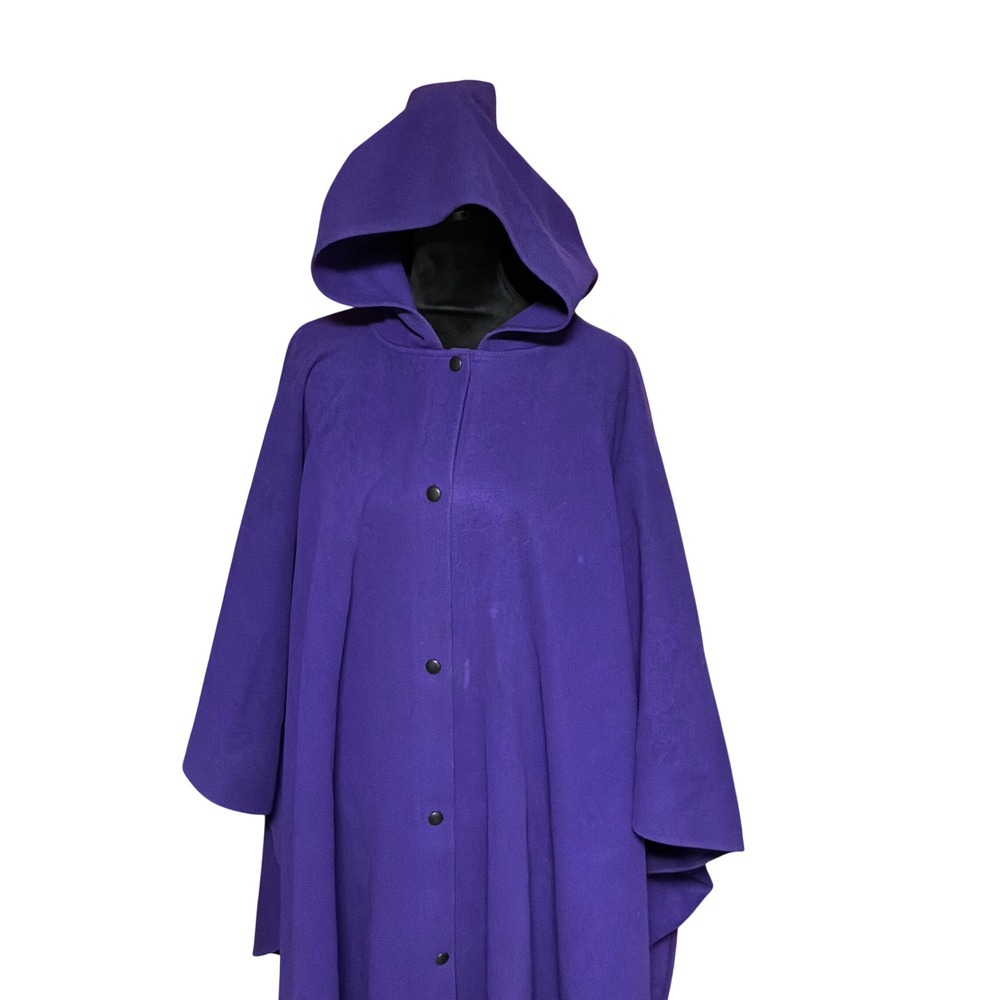 Columbia Boston Cape OS Purple 100% Pure Wool Hooded Snap Front Vintage Poncho